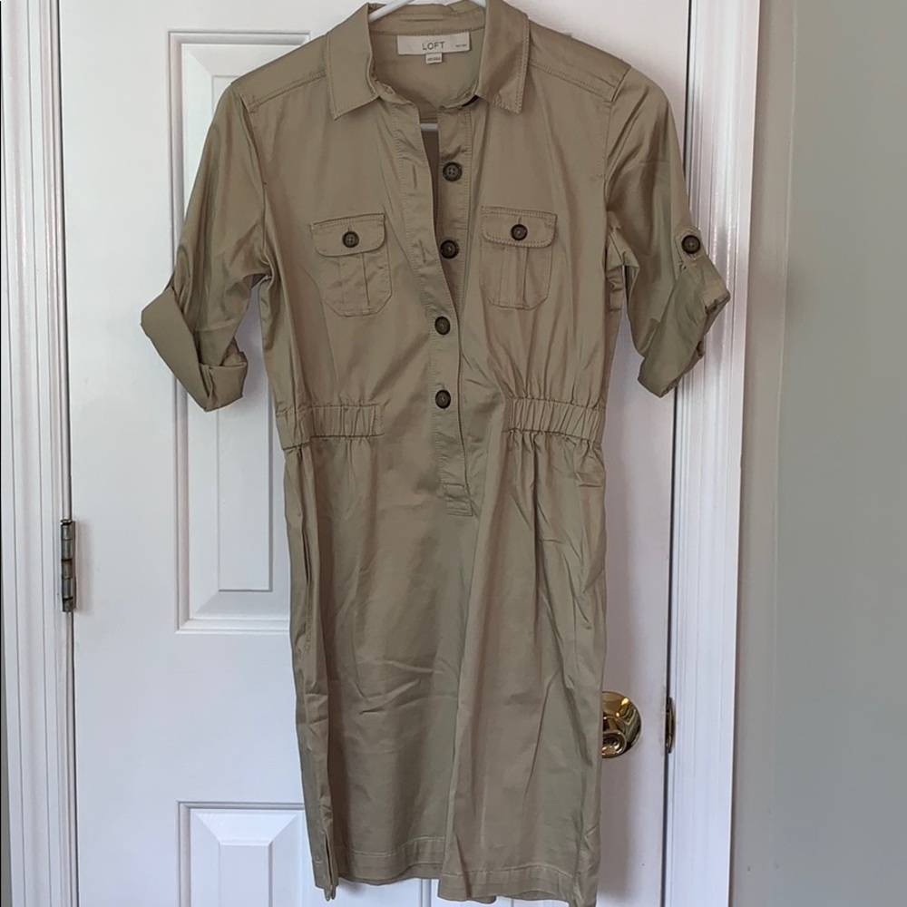 Khaki shirt dress with pockets